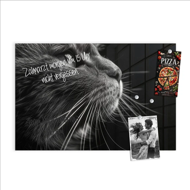 Glas Magnettafel - Katze in Schwarzweiß