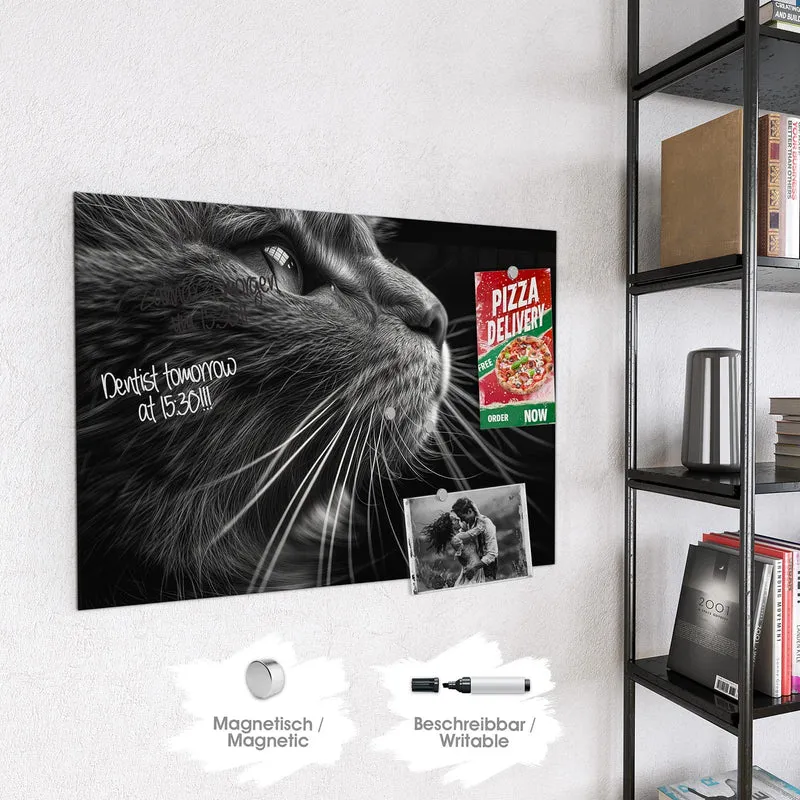 Glas Magnettafel - Katze in Schwarzweiß