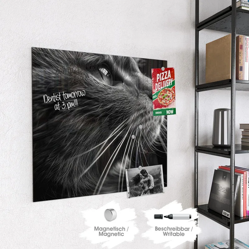 Glas Magnettafel - Katze in Schwarzweiß