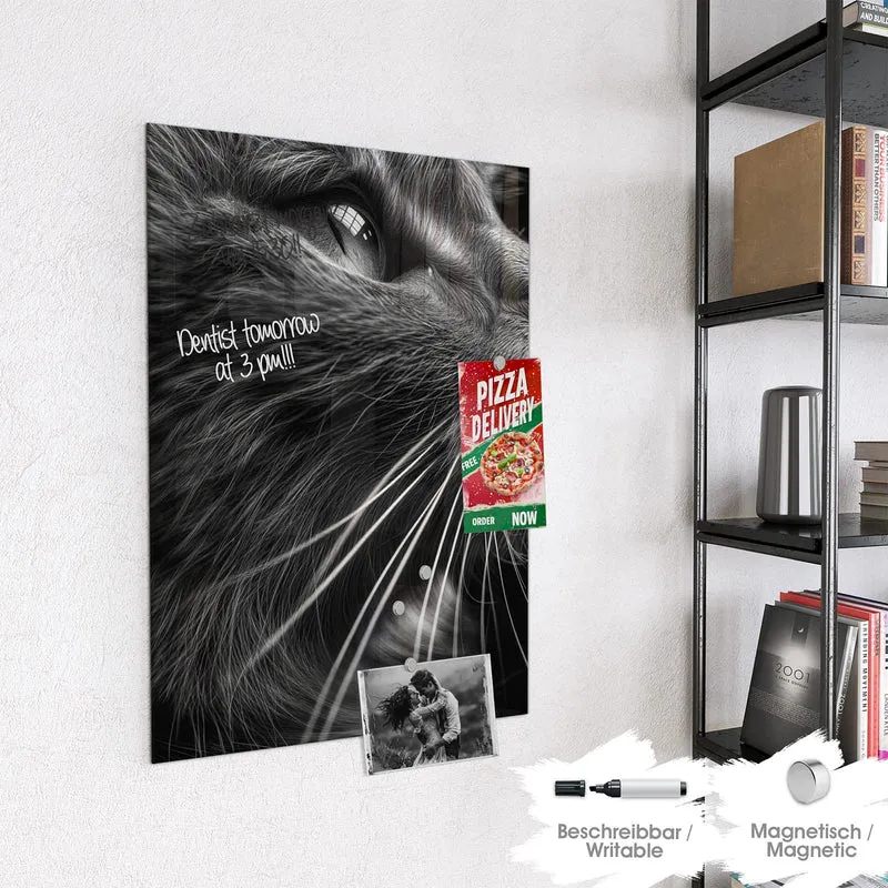 Glas Magnettafel - Katze in Schwarzweiß