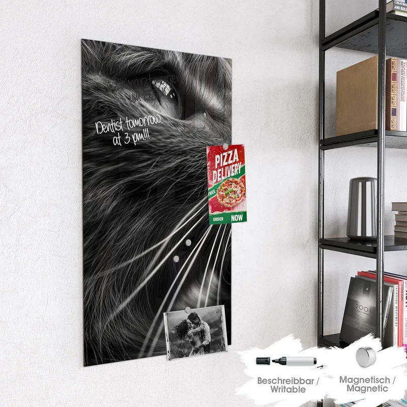 Glas Magnettafel - Katze in Schwarzweiß