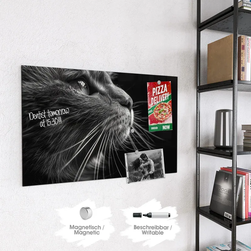 Glas Magnettafel - Katze in Schwarzweiß