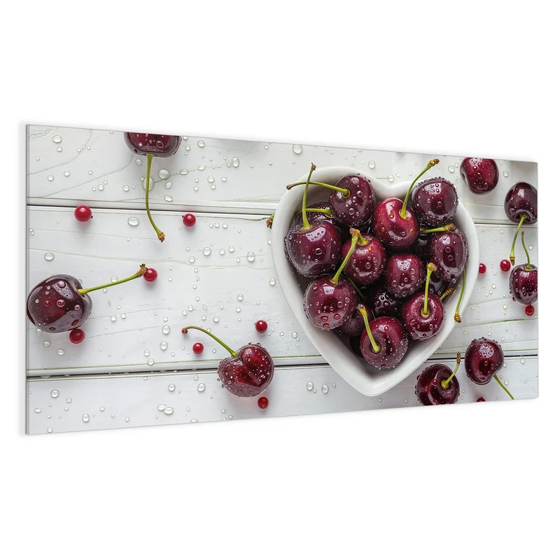 Glas Magnettafel - Kirschen in Herzschale