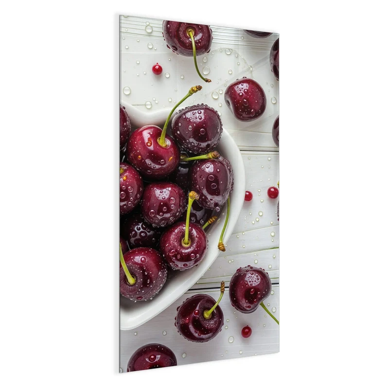 Glas Magnettafel - Kirschen in Herzschale
