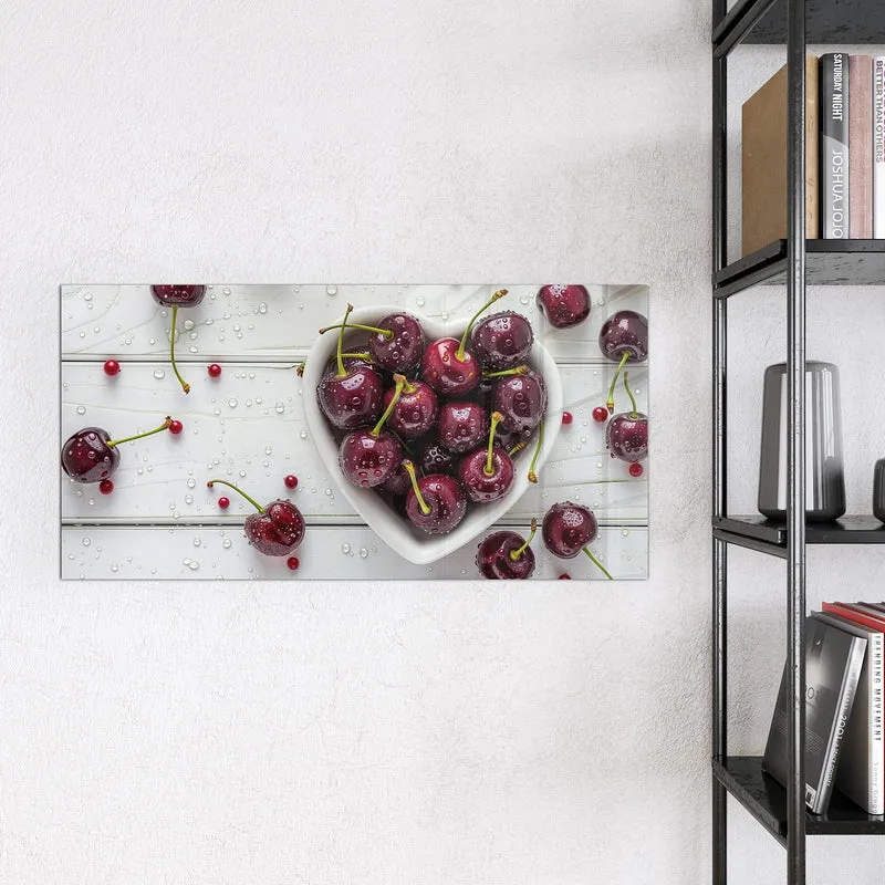 Glas Magnettafel - Kirschen in Herzschale