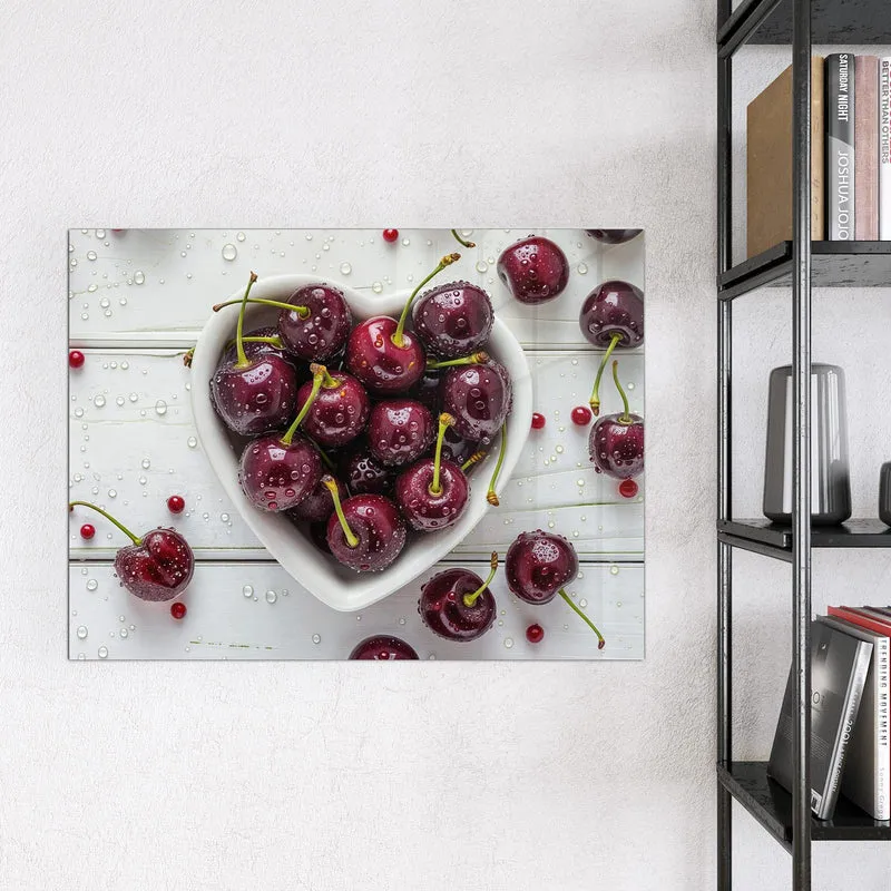 Glas Magnettafel - Kirschen in Herzschale