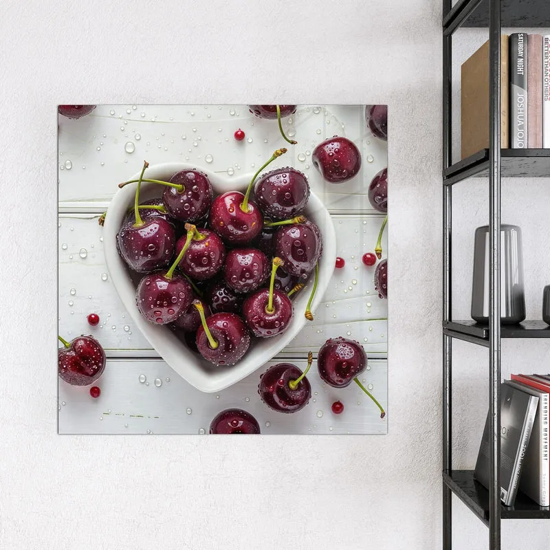 Glas Magnettafel - Kirschen in Herzschale