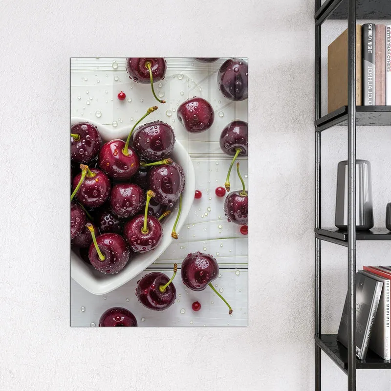 Glas Magnettafel - Kirschen in Herzschale