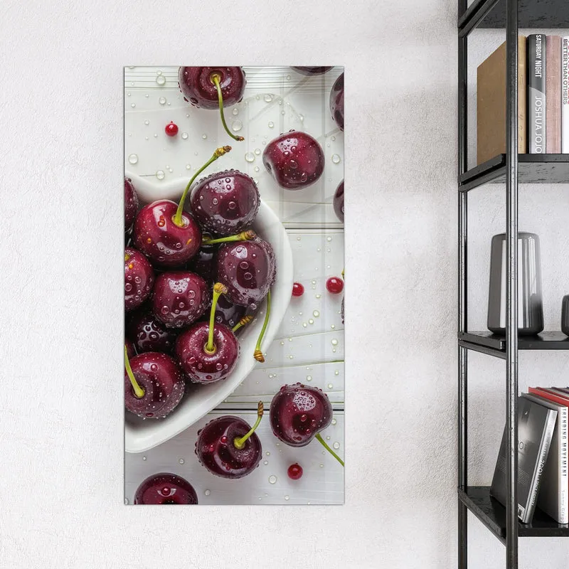 Glas Magnettafel - Kirschen in Herzschale
