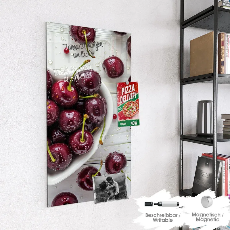 Glas Magnettafel - Kirschen in Herzschale