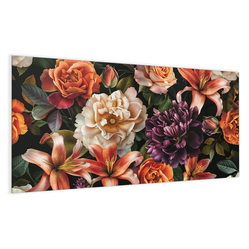 Glas Magnettafel - Lilien und Rosen
