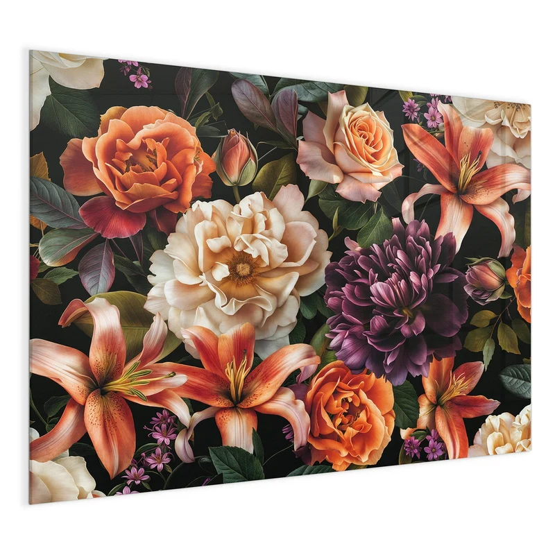 Glas Magnettafel - Lilien und Rosen