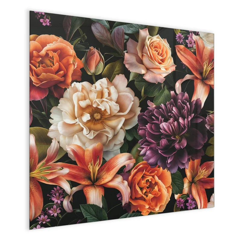 Glas Magnettafel - Lilien und Rosen