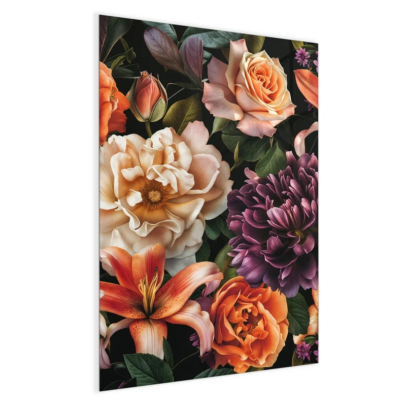 Glas Magnettafel - Lilien und Rosen