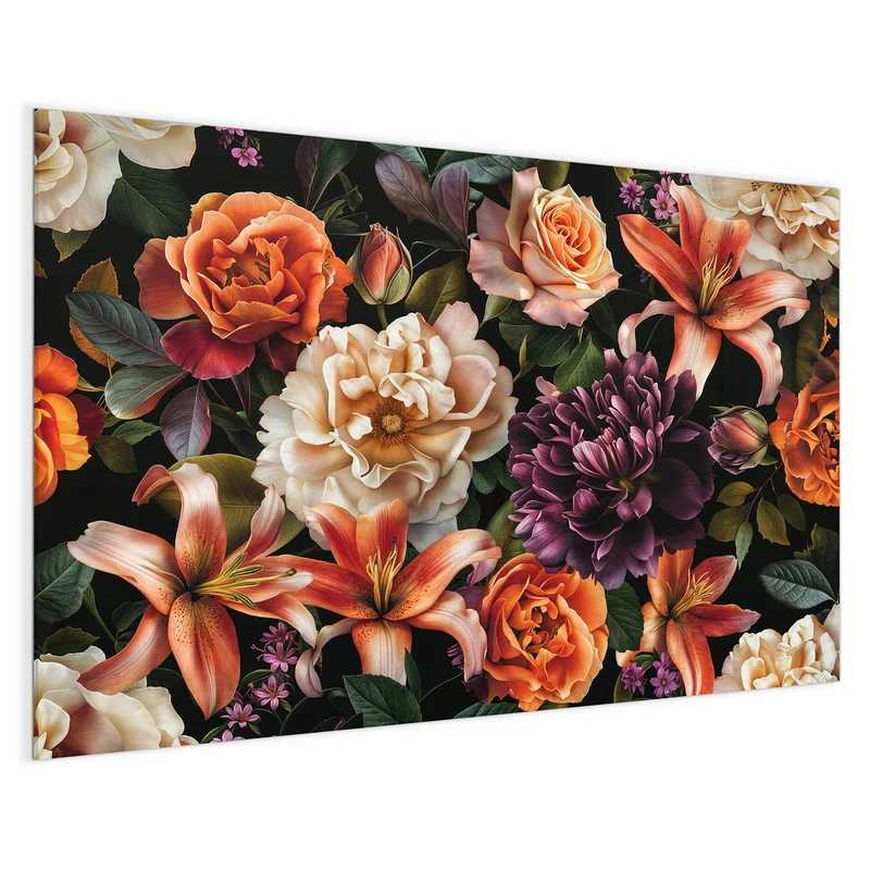 Glas Magnettafel - Lilien und Rosen