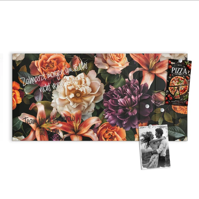 Glas Magnettafel - Lilien und Rosen