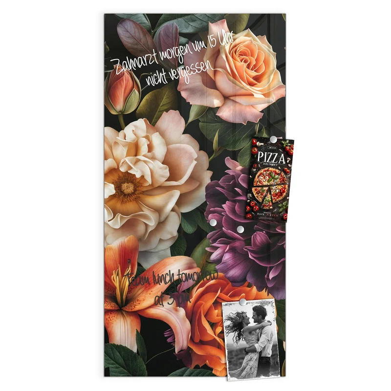 Glas Magnettafel - Lilien und Rosen