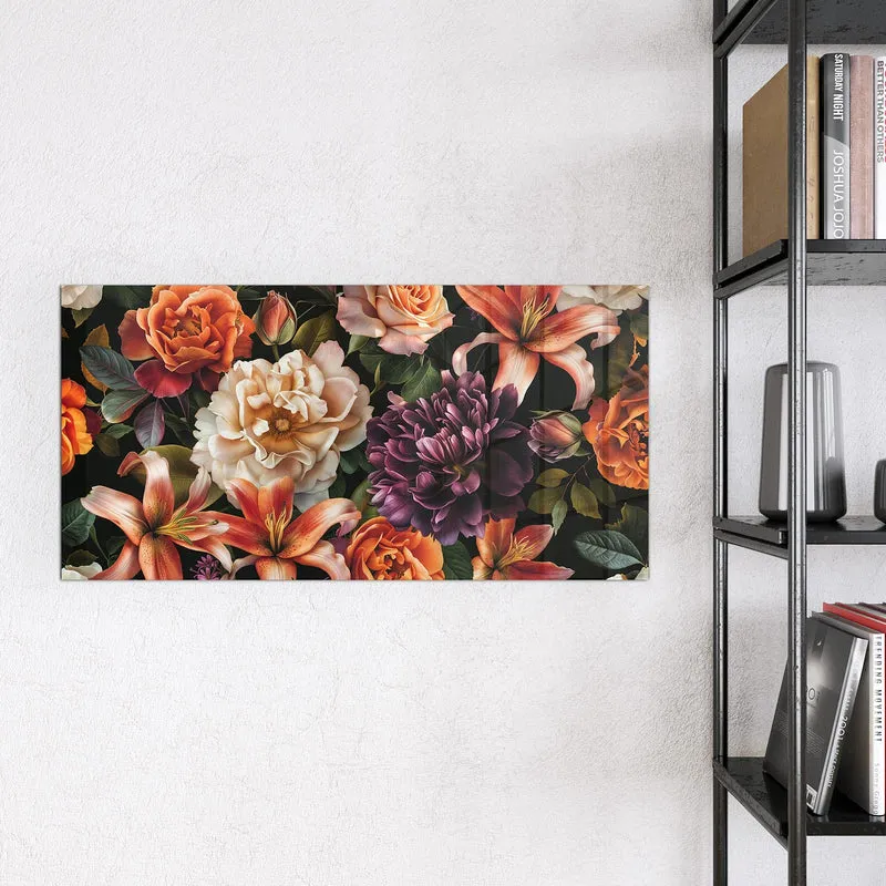 Glas Magnettafel - Lilien und Rosen