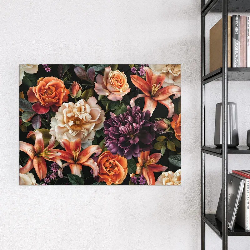 Glas Magnettafel - Lilien und Rosen