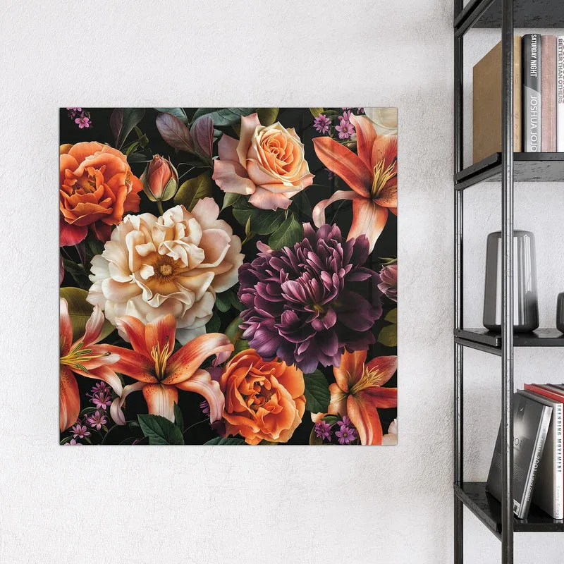 Glas Magnettafel - Lilien und Rosen