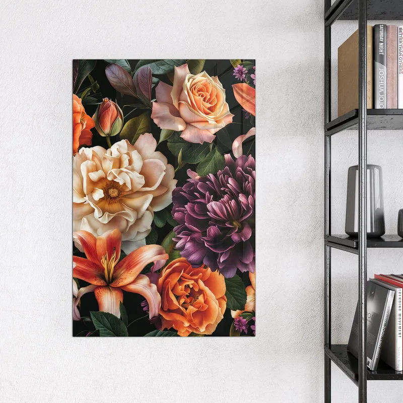 Glas Magnettafel - Lilien und Rosen