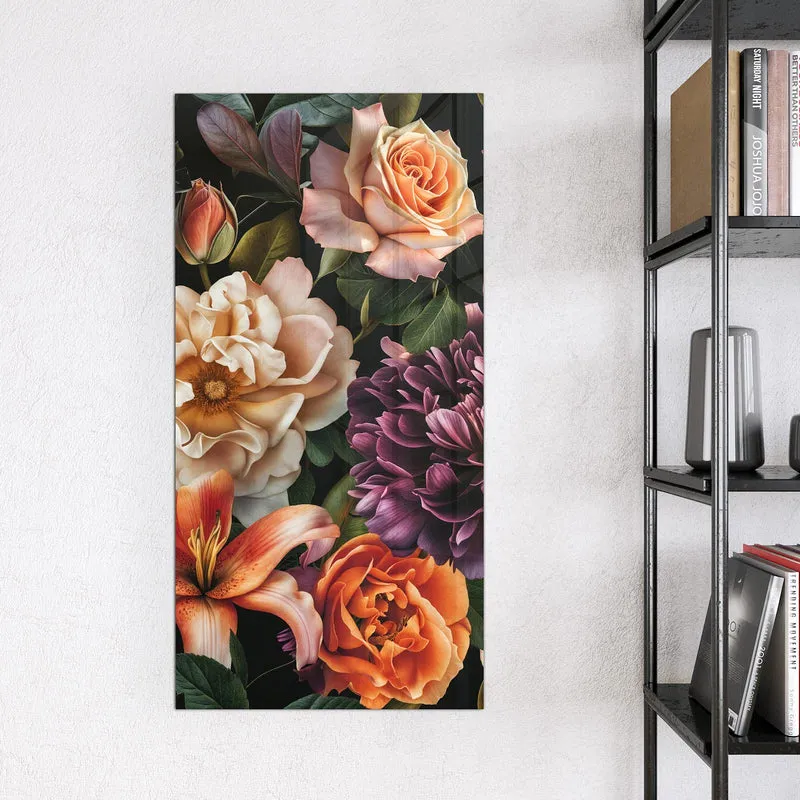 Glas Magnettafel - Lilien und Rosen
