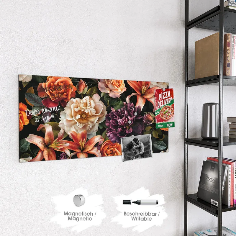 Glas Magnettafel - Lilien und Rosen