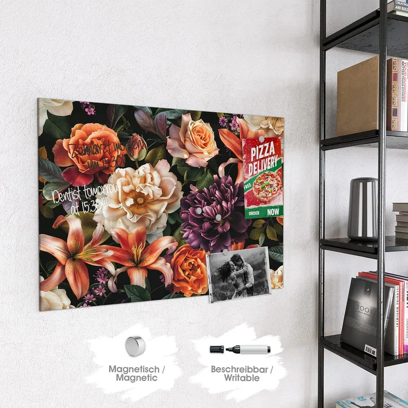 Glas Magnettafel - Lilien und Rosen