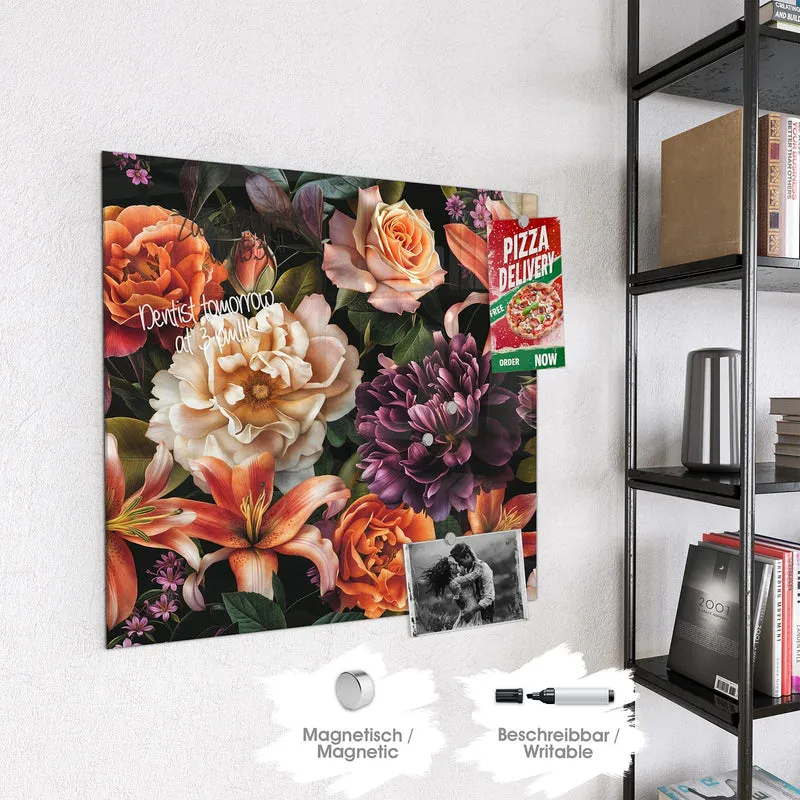 Glas Magnettafel - Lilien und Rosen