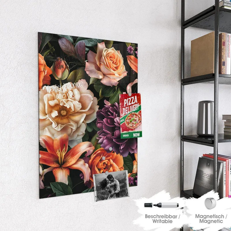 Glas Magnettafel - Lilien und Rosen
