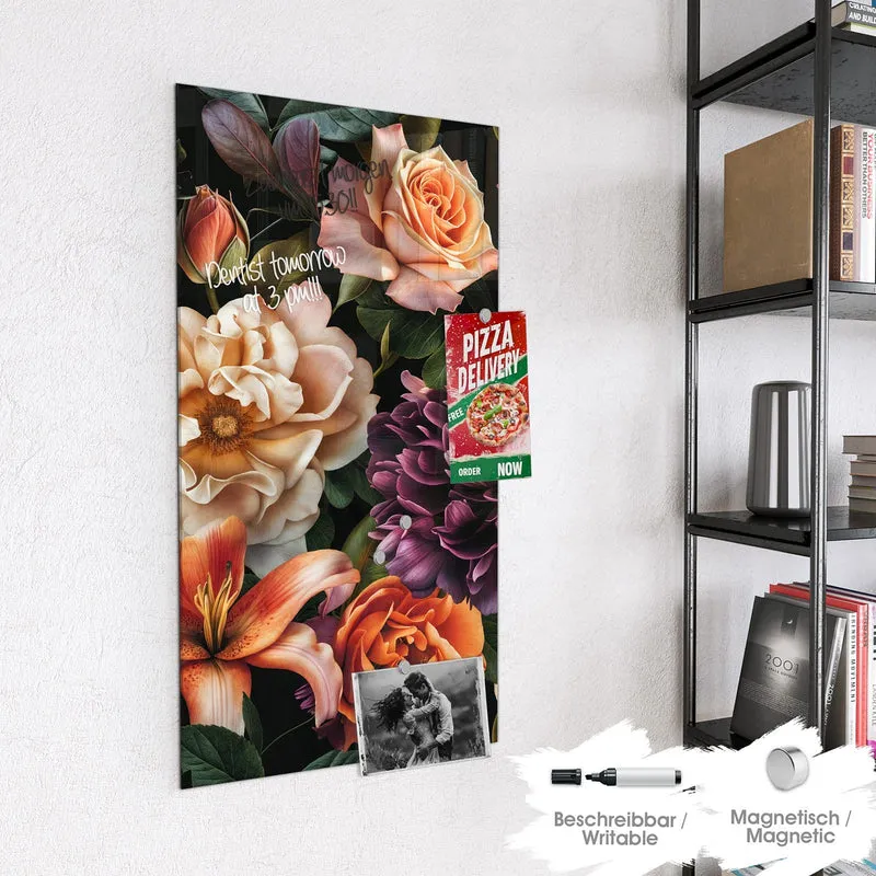 Glas Magnettafel - Lilien und Rosen