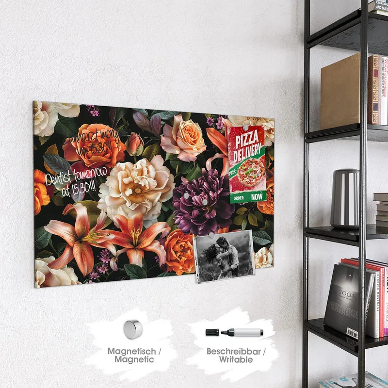 Glas Magnettafel - Lilien und Rosen