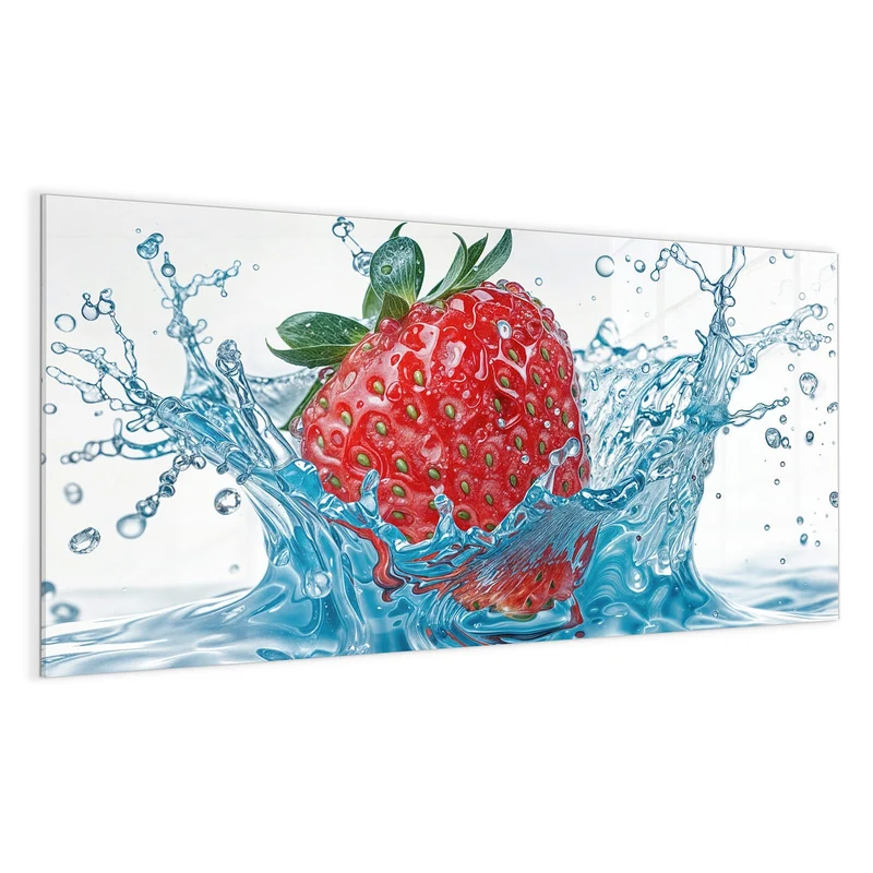 Glas Magnettafel - Eintauchende Erdbeere