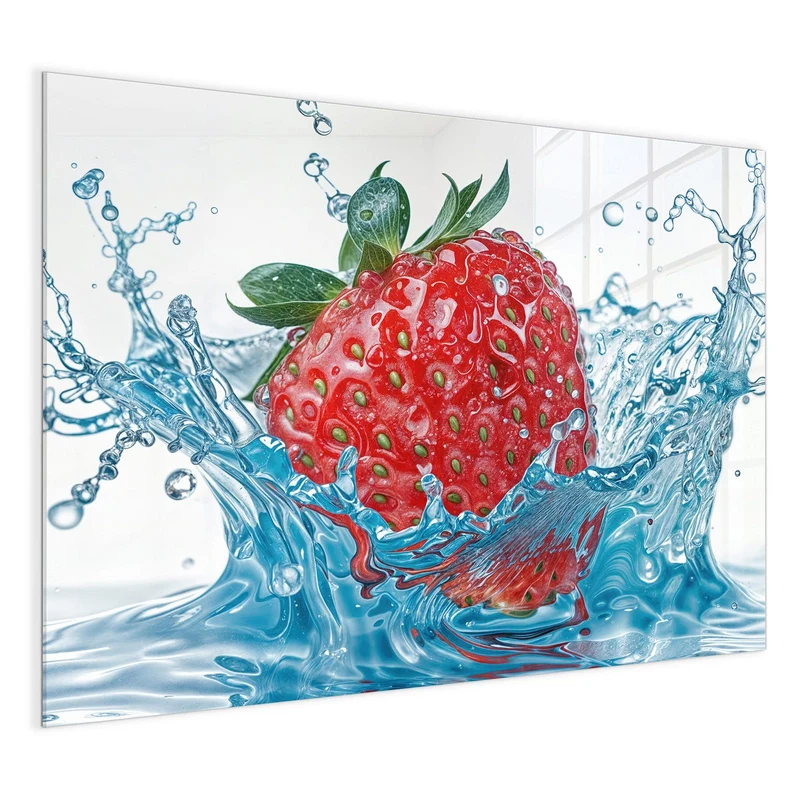 Glas Magnettafel - Eintauchende Erdbeere