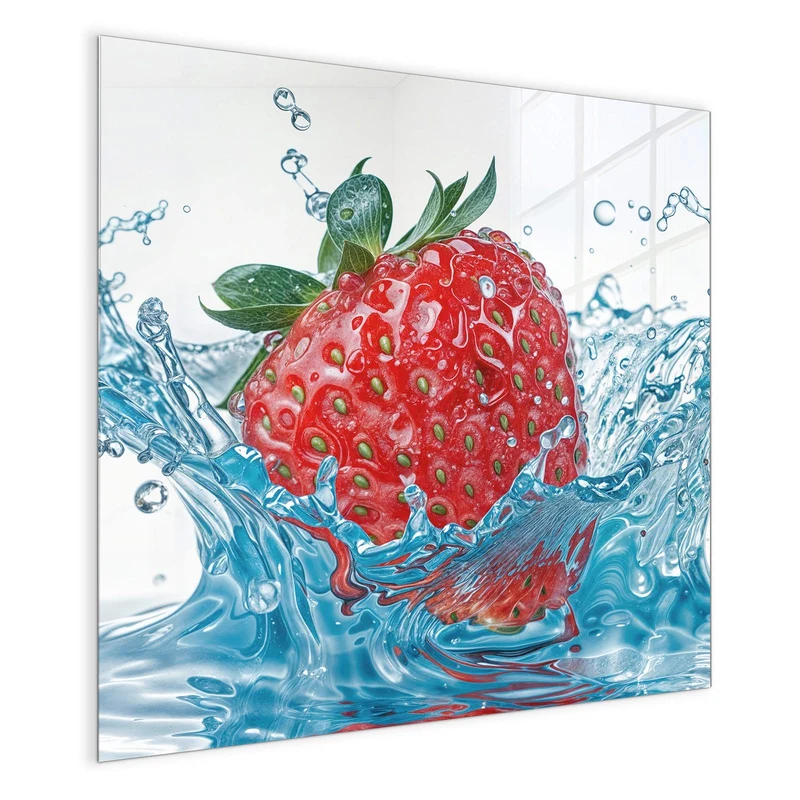 Glas Magnettafel - Eintauchende Erdbeere