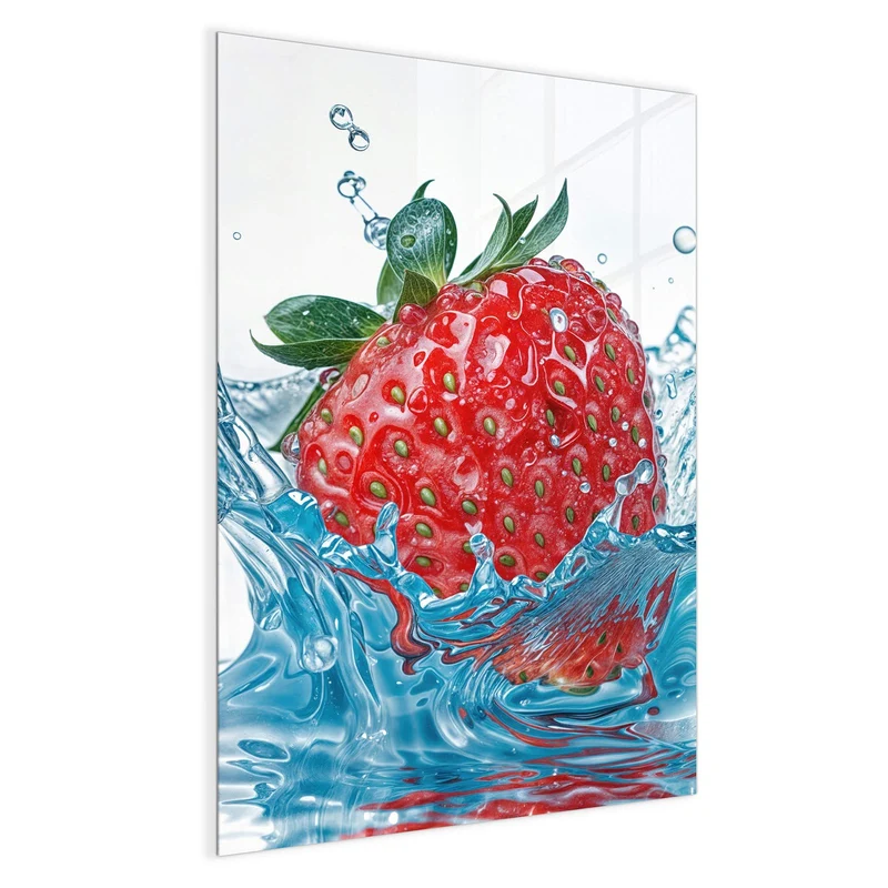 Glas Magnettafel - Eintauchende Erdbeere