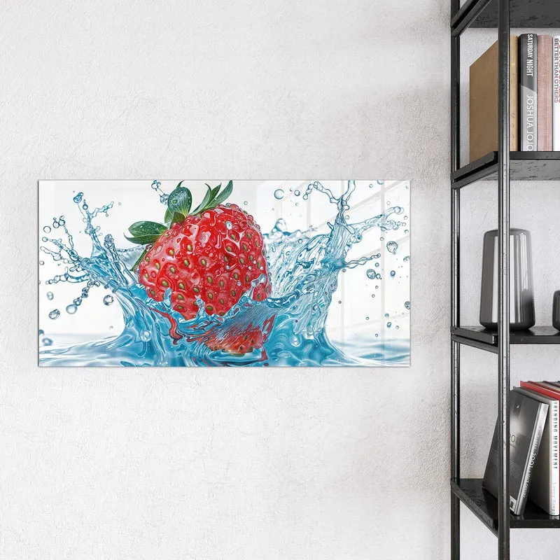 Glas Magnettafel - Eintauchende Erdbeere