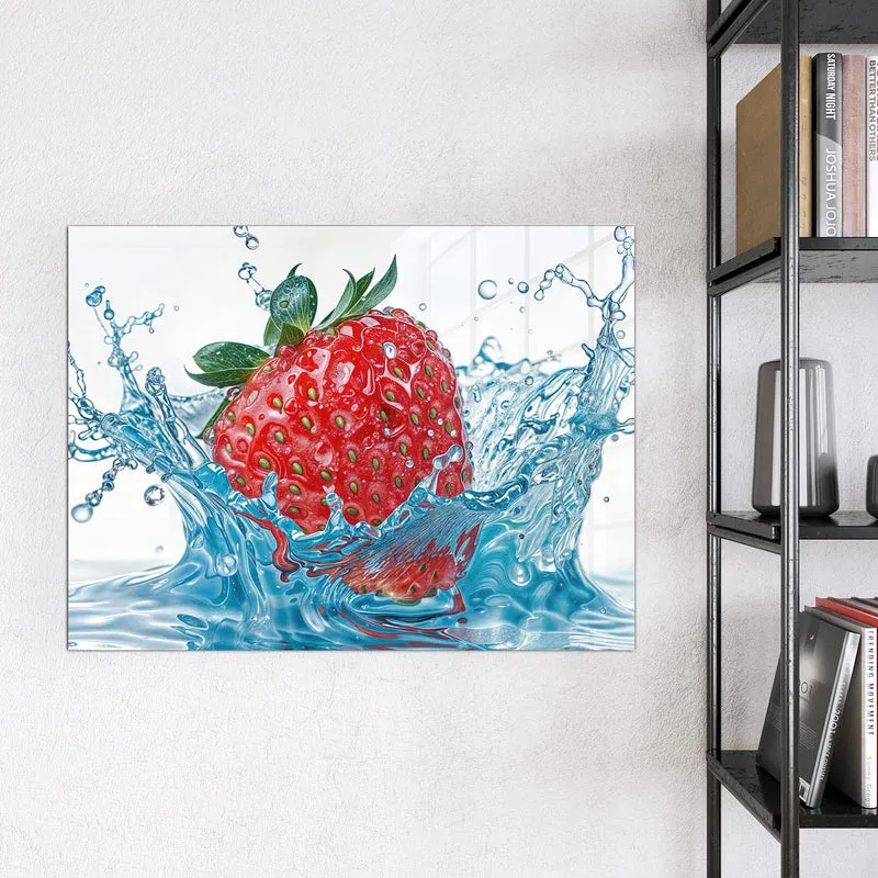 Glas Magnettafel - Eintauchende Erdbeere