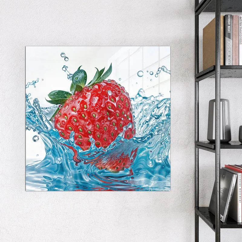 Glas Magnettafel - Eintauchende Erdbeere