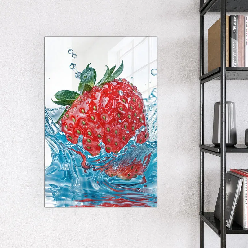 Glas Magnettafel - Eintauchende Erdbeere