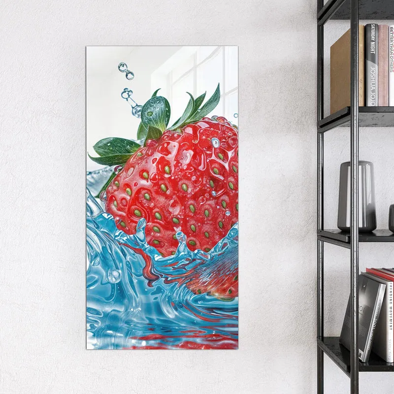 Glas Magnettafel - Eintauchende Erdbeere