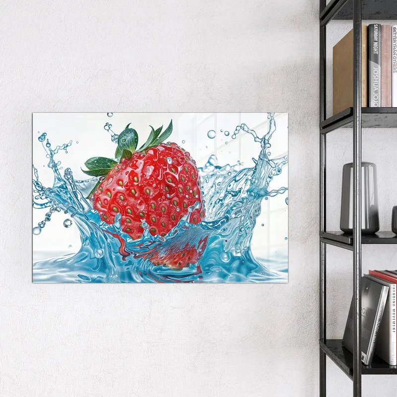Glas Magnettafel - Eintauchende Erdbeere