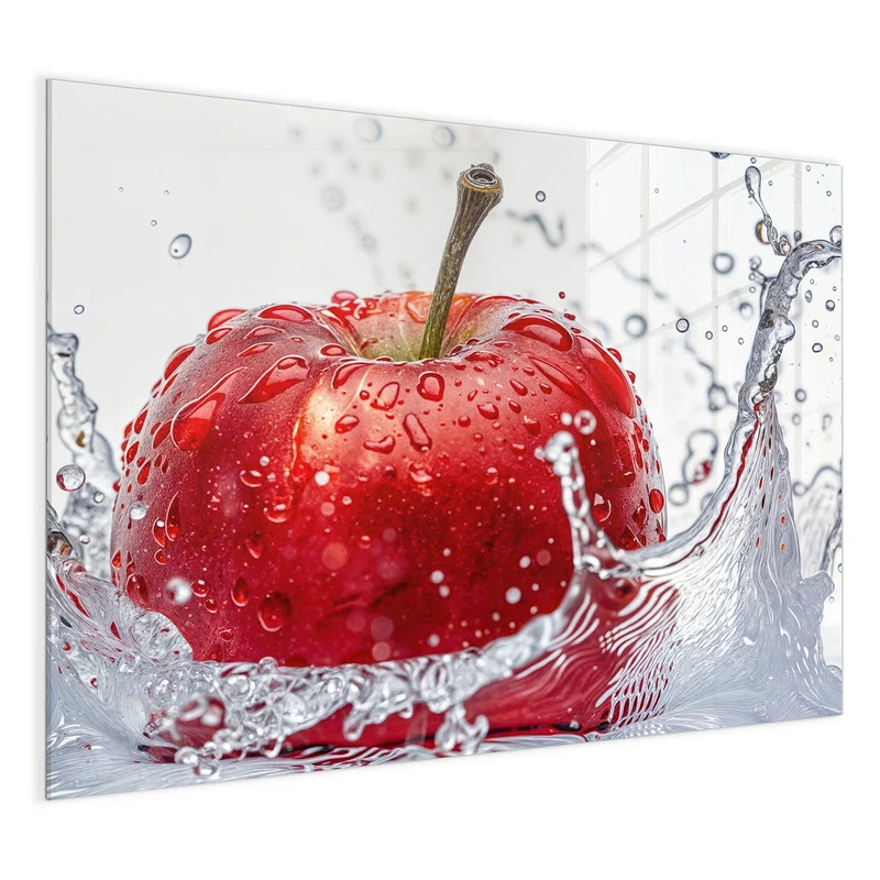 Glas Magnettafel - Roter Apfel im Spritzer