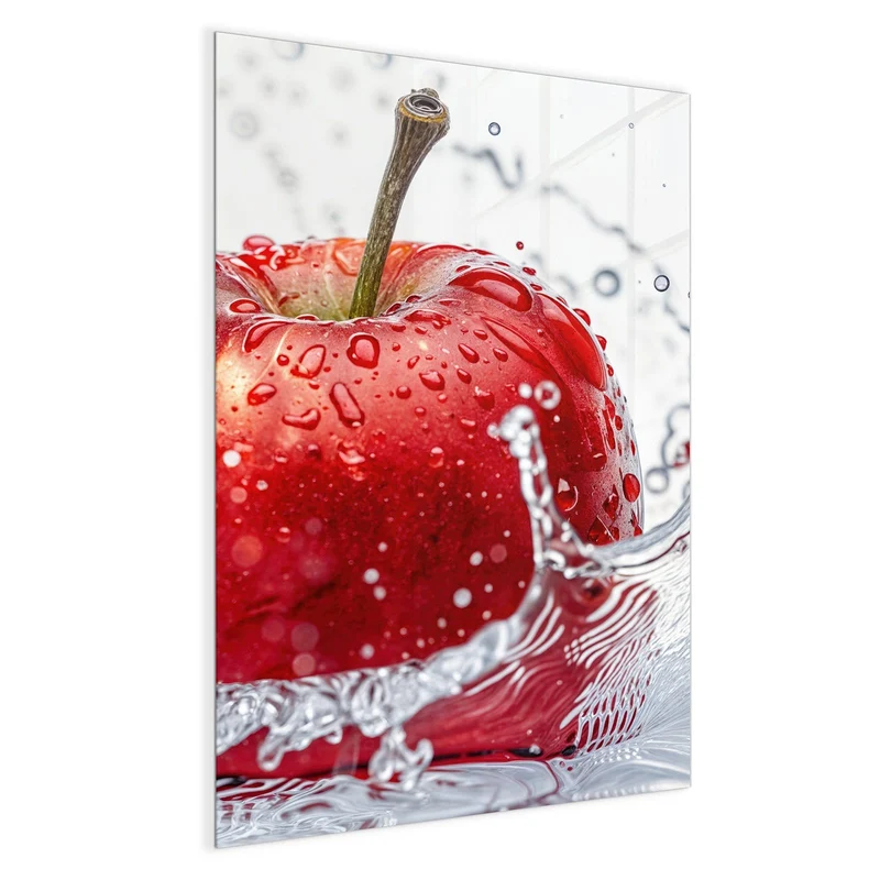 Glas Magnettafel - Roter Apfel im Spritzer