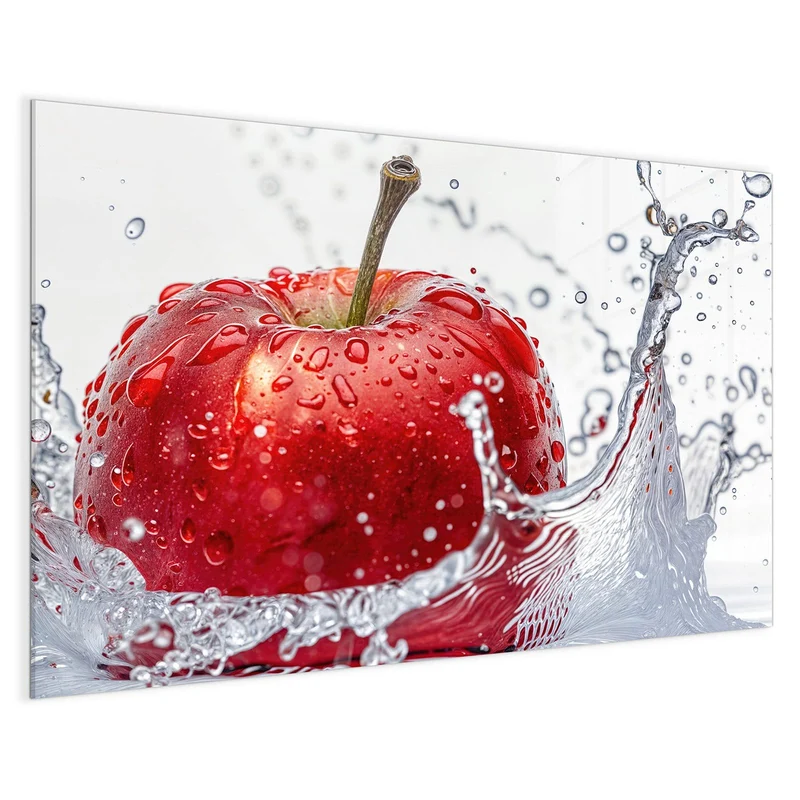 Glas Magnettafel - Roter Apfel im Spritzer