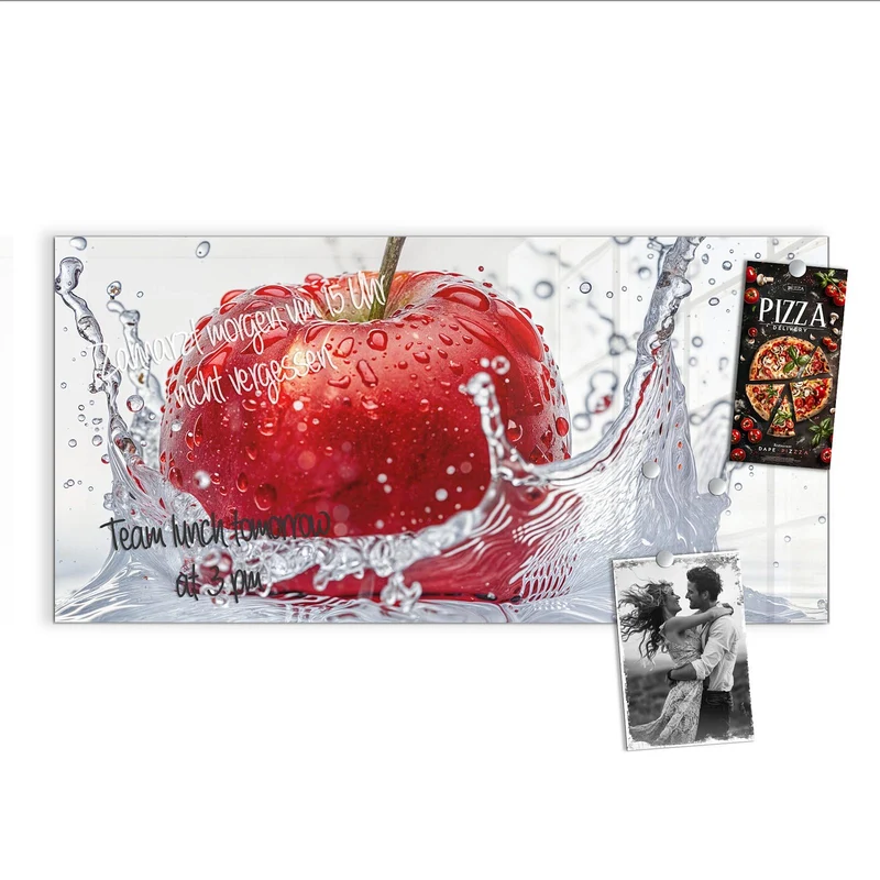 Glas Magnettafel - Roter Apfel im Spritzer