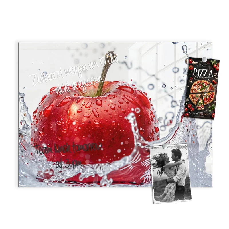 Glas Magnettafel - Roter Apfel im Spritzer