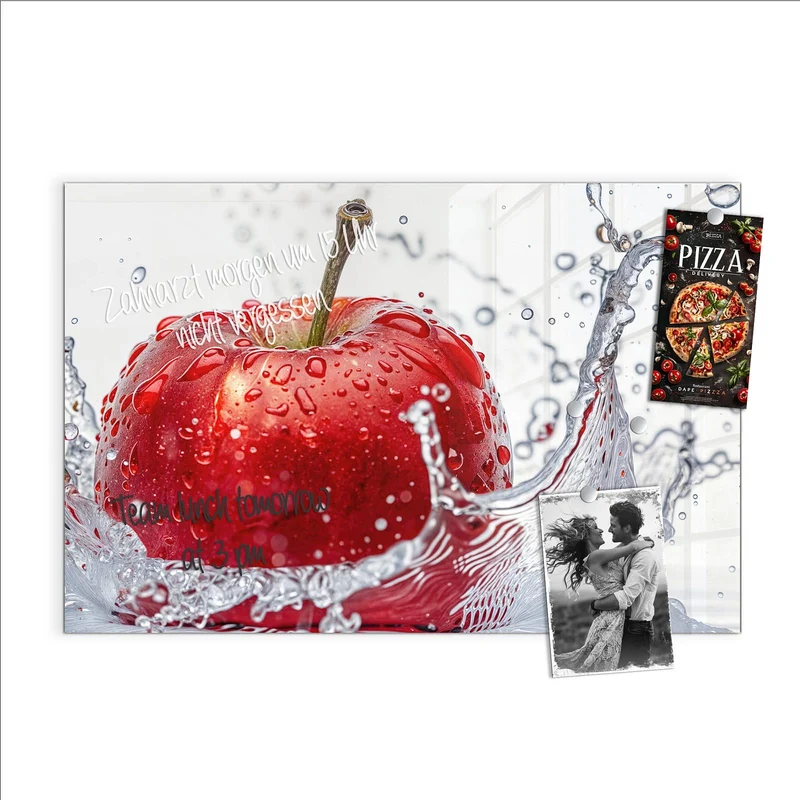 Glas Magnettafel - Roter Apfel im Spritzer