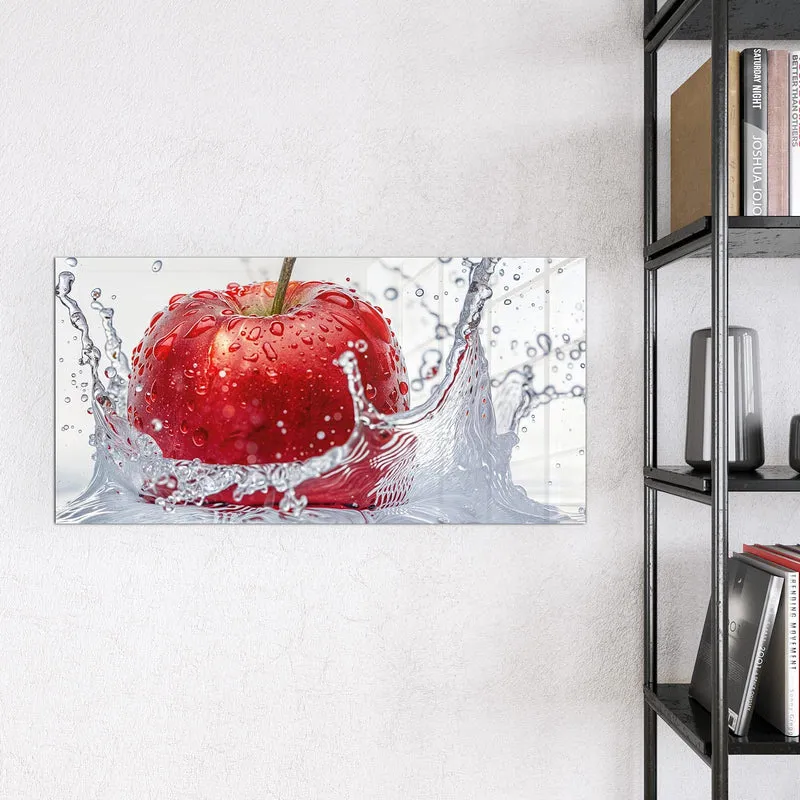 Glas Magnettafel - Roter Apfel im Spritzer
