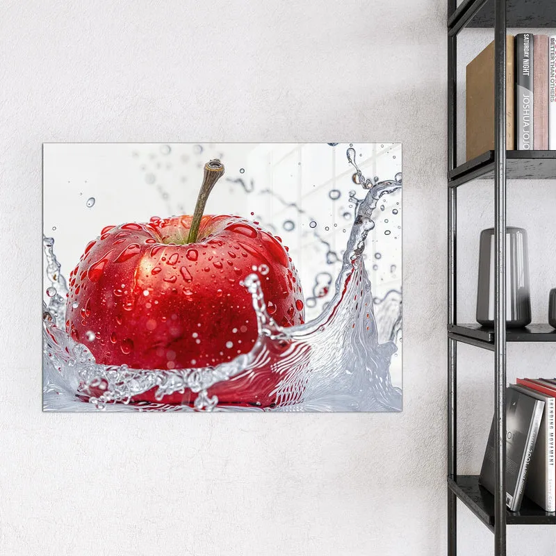 Glas Magnettafel - Roter Apfel im Spritzer